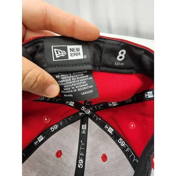 New Era New York Yankees White Red Size 8 Fitted Hat - Picture 6 of 7